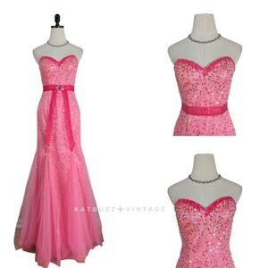Mermaid Prom Dress Maxi Gown 4 Pink Vintage Y2K Sequin Strapless Coquette Girly
